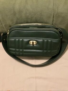 Dark Green Quilted Crossbody Bag with Gold Turn-Lock